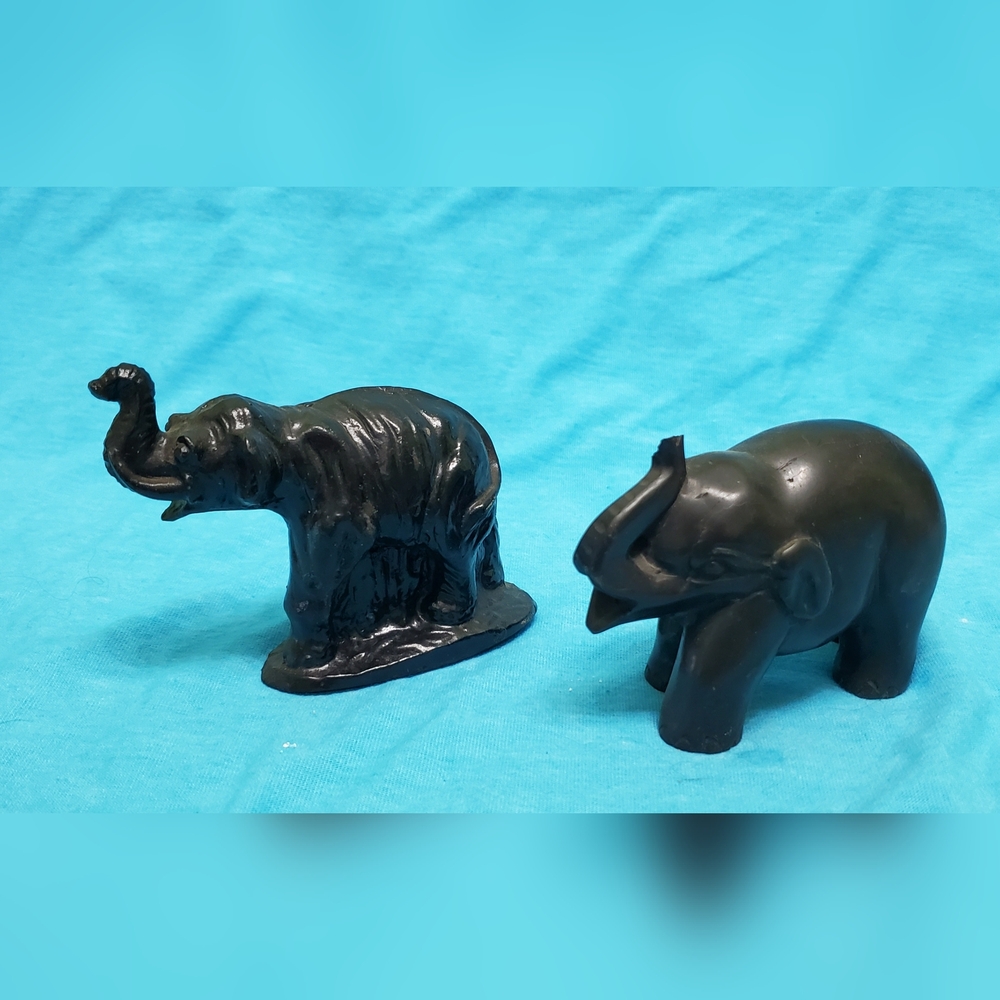 Vintage Coal and Coral Elephants 4 pcs